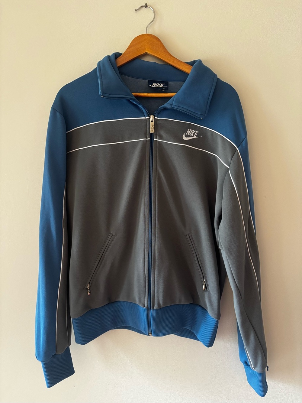 Vintage NIKE Large BLE Tag 90s Gray Blue Colorblock Hip Hop Track Jacket Retro